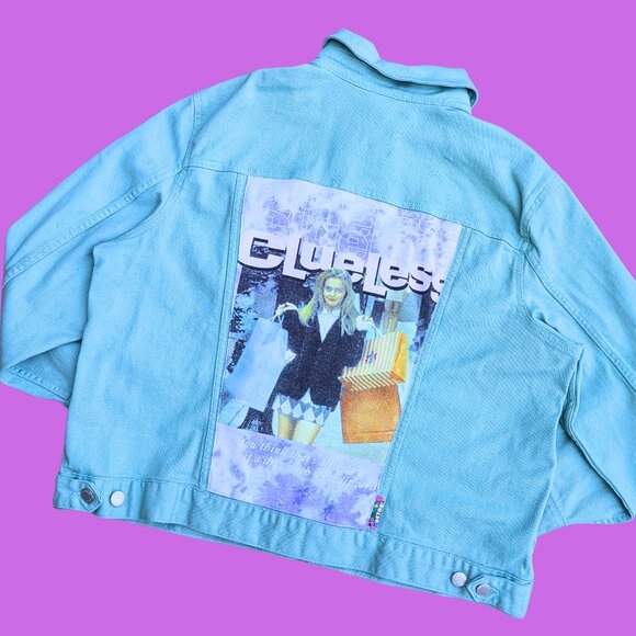 Handmade, Upcycled Clueless Denim Jacket Size XL - Picture 1 of 4